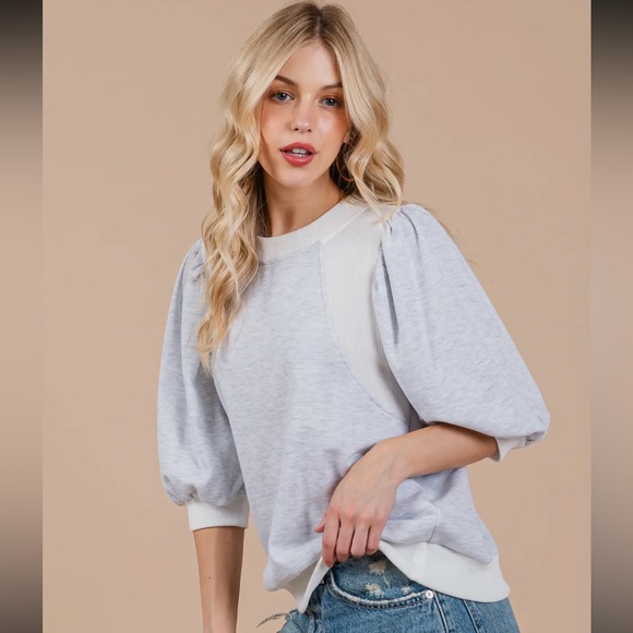 RESTOCKED Boho Solid Contrast Puffed Sleeve Top - Picture 5 of 8